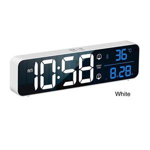 Reloj despertador Digital con espejo, pantalla LED USB multifunción de 2400mA, función de repetición, funcionamiento silencioso, pantalla de temperatura