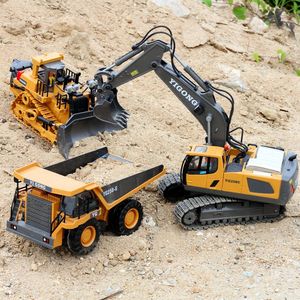 24G High Tech 11 canaux RC pelle camions à benne basculante Bulldozer alliage plastique véhicule d'ingénierie jouets électroniques pour cadeaux garçon 231229