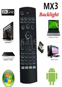 24G Control remoto MX3 X8 Retroiluminado Fly Air Mouse Controlador de teclado de juego inalámbrico con sensor de movimiento para Smart TV Android 110 TV2507699