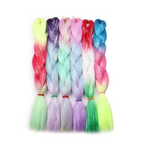 24 pouces Tressage synthétique Mélangez en guirloque-paillettes rose rose rouge vert synthétique Extensions Jumbo Traids 1pc 240506