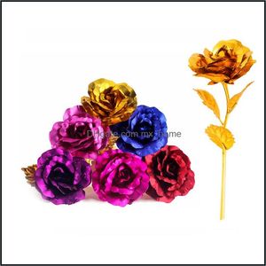 24K Foil Plated Gold Rose Flower Room Decor Dura para siempre Love Wedding Decorations Lover Creative Mothers / Valentines Day Gift Drop Delivery