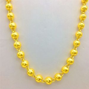 Collier de perles rondes creuses pour homme avec chaîne Figaro en or 24 carats