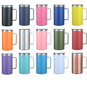 Vaso recto con costa de 24 oz con asa Tazas de café de viaje con aislamiento de acero inoxidable con tapa Tazas de coche con paja 15 colores