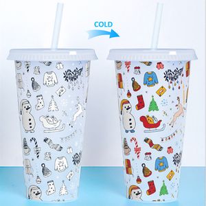 24oz créativité amour couleur changeante tasses tasse d'eau monocouche en plastique paille tasses cadeau de noël