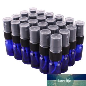 24pcs 5mlCobalt B lue Glass Spray Bottle w / Black Fine Mist Sprayer botellas de aceite esencial envases cosméticos vacíos