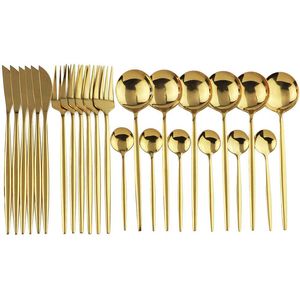 24 pcs Or Vaisselle En Acier Inoxydable Vaisselle Couteau Fourchette Cuillère Couverts Coffre-fort Couverts Ensemble Cadeau