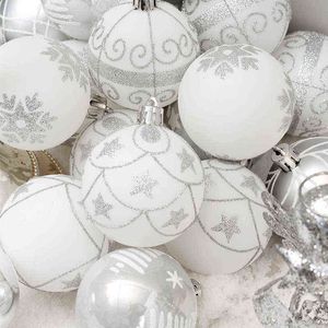 24pcs / set en boîte boule de Noël arbre de Noël suspendu pendentif décoration 6cm or blanc boules d'ornement de Noël pour la fête à la maison 211028