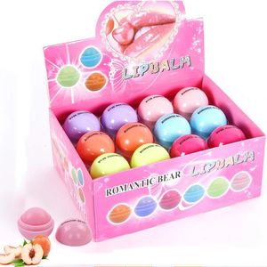 24pcsbox gros baume à lèvres saveur de fruit brillant à lèvres en vrac mignon boule ronde plante enfants bébé filles lèvres soin hydratant 240301