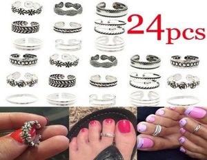 24 PCSSet ANILLOS ABIERTOS ANILLOS PLATA COMENTOS Fashion Beach Jewelry Accesorios de estilo Bohemia Toe anillos 9042204