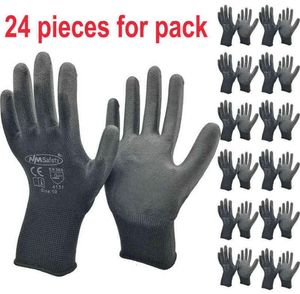 24Pieces12 Pai Safety Working Gloves Black Pu Nylon Cotton Glove Industrial Protective Work Gloves Brand Supplier3706537