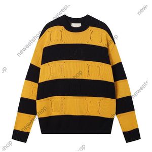 24SS automne hommes plus taille pulls designer luxe pull décontracté tricot broderie rayé jaune pull patchwork mâle double lettre laine pull en laine