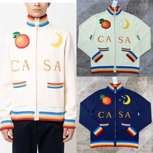 24ss Casablanca Nuevo diseñador Abrigos Suéter Cárdigan con cremallera Sueltos Hombres y mujeres Chaquetas de punto de lana Manga larga Bordado Suéter versátil Top Sport Outwear