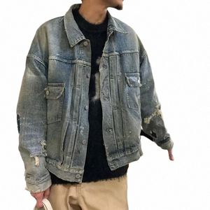 24SS NOUVEAU MAR SAIN MICHAEL DAMMAGE DANSIM Veste de travail de travail Jeans Men Femmes 1: 1 Meilleure qualité Faire Old Blue Heavy Fabric Coat 585G #