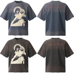 24ss USA Jesus Dead Vintage Print Tee Washed Hommes t-shirt Printemps Eté Femmes Oversize Street skateboard Casual coton Tshirt 0302