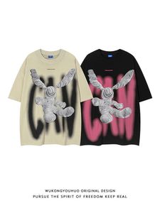 24ss Wukong a un stock de T-shirts à manches courtes avec graffitis hip-hop peints à la bombe pour hommes, marque tendance, High Street, 300g pur coton