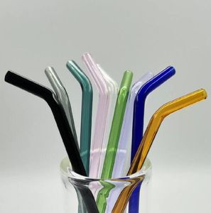 wholesale 7 8 pailles à boire en verre droites et courbées colorées pipette écologique jus de lait pour bébé paille en verre réutilisable bar parti C0525P24