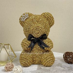 25 cm Diamond Bear Saint Valentin Cadeaux de la fête des mères Diamond Rose en peluche en peluche Décoration décoration Ornement Ornement Mariage Cadeau 240403