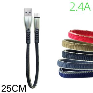 Câble de charge rapide de 25 cm câbles de données de téléphone USB art de tissu en alliage de Zinc pour Micro USB Android Type C