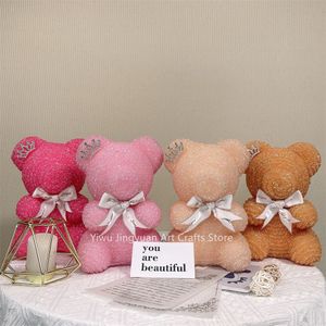 25 cm mousse Diamond Bear Saint Valentin Cadeaux de la fête des mères diamant rose en peluche ours de fête décoration ornement de Noël 240403