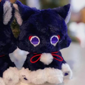 Juego de 25 cm Genshin Black Cat Fluffy Impact Wanderer Pet Pet Plush Toys Scaramouche Cost Cosplay Muñeca Soft relleno Regalo para niños