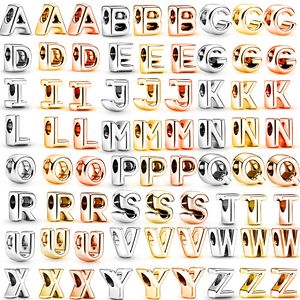 26 Serie de letras iniciales Encantos Estilo clásico Piezas colgantes con cuentas Accesorios de bricolaje Cuentas Joyas Plata Oro rosa
