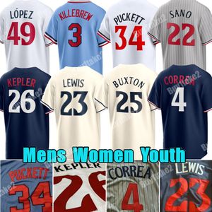 Personalizado Royce Lewis 4 Carlos Correa Jersey de béisbol Max Kepler Byron Buxton Minnesota Harmon Killebrew Miguel Sano Gemelos Kyle Farmer Pablo López Bailey Ober Rod Carew