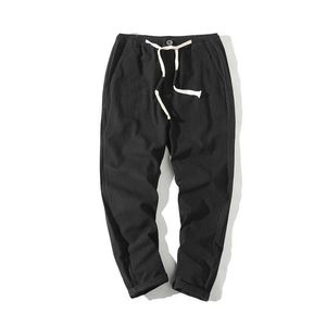 #2608 Pantalones de lino de algodón casual de verano para hombre cintura elástica negro blanco hasta el tobillo pantalón fino plisado joggers más tamaño 5xl x0723