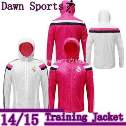 Cheap New Real Madrid Jacket 1415 champions league Training suit Long sleeve Winter hoodie jacket Dust coat white pink jacket