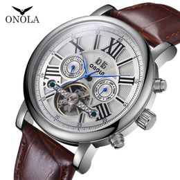 ONOLA Brand High quality mechanical watch men fashion casual classy wrist watch leather belt automatic mechanical watch for men