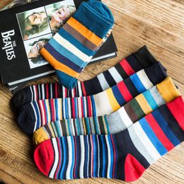 10 Pairs/set Mens Color Stripes Socks The Latest Designer Popular Man Striped Casual Sock Suit Fashion Trend Coloured Cotton Stocking