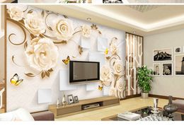 2019 New 3d Wallpaper Beautiful yellow rose butterfly custom beautiful romantic wall paper