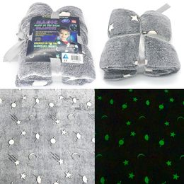 Magic Glow in the Dark Fleece Grey Stars / Moon New Plush Furry Throw Warm Blanket Nursery Bedding Blankets Swaddling