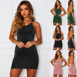 Mulheres Verão Bodycon Vestido Sexy Backless Mini Saia cor sólida Straps Voltar Club Party Baixa magro Vestidos Noite Vestido Vestuário S-3XL CZ527