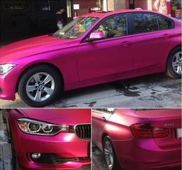 Rose Red Satin Chrome Matte Car Wrap Film With Air Release Matt Metallic Vinyl Foil For Vehicle Wrap Styling Car Stickers 1.52x20 Metres