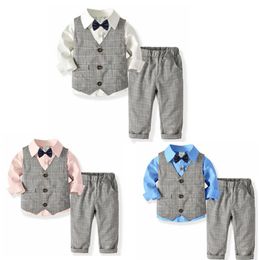 Kids Boy Clothes Gentlemen Toddler Boys Vest Shirt Pants 3pcs Sets Casual Children Suits Boutique Baby Outfits Kids Clothing DW4996
