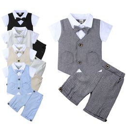 Baby Boy Clothes Sets Toddler Boys Bow Tie Shirt Vest Shorts 2PCS Set Gentleman Infant Outfits Suits Wedding Party Dress DW4253