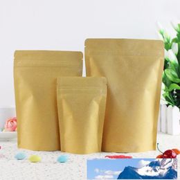 100Pcs High Barrier Kraft Paper Stand up Zipper Coffee Pouch Bag, Zip Lock Food Gift Cookie Baking Packaging Paper Bags