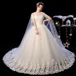 Elelgant Court Train Lace Wedding Dress New Princess Vintage Bride Dress Plus Szie Vestidos De Casamento Do Trem Da Corte