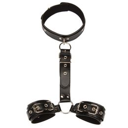 Female Leather Handcuffs Neck collar Wrist strap Fetish Bondage Erotic sex toys Bdsm Restraint sex toy for Couple Adult sex game