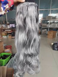 Stunning gray wrap around wire ponytail hairpiece straight wavy white blonde silver highlights pony tail extension long sleek gorgeous real hair fashion hot 120g