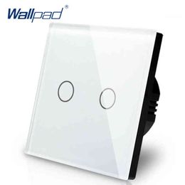 5PC 2 Lamps Dimmer Touch Switch 110V-250V Wallpad Glass LED 2 Gang Dimmer Control Wall Smart Switch Panel EU UK W220314