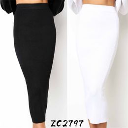 LOSSKY Knitted Autumn Bodycon Long Skirt Sexy Black White High Waist Tight Women Maxi Elegant Party Club Wear Pencil Skirts 201109