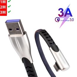 90 Degree 1M 3ft,2M 6ft ,3M10ft QC3.0 Fast Charge Cables type c For Samsung Micro USB Cable Data Line