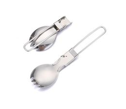 Foldable Folding Stainless Steel Spoon Spork Fork Outdoor Camping Hiking Traveller Kitchen Tableware RRD13587
