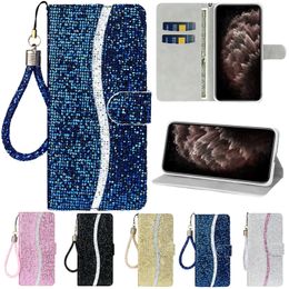 Glitter New Anti-fall Wallet Phone Cases For iPhone 13 12 11 Pro Max XR XS 8 Plus With Hand Strap