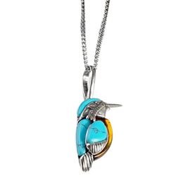 Pendant Necklaces High End Enamel Bird Necklace Vintage Turquoise Gemstone Wholesale Quality Jewellery Gift Accessories