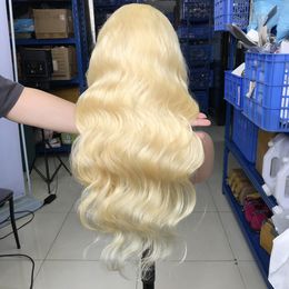 Popular Body Wave 613 Blond Human Hair Wigs Bleached Knots Lace Front Wigs Brazilian Malaysian Medium Size Swiss Lace Cap Lace Front Wigs