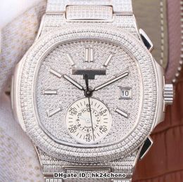 Best Quality Nautilus 5980 Full Diamonds Chronograph ETA7750 Automatic Mens Watch Diamond Dial Diamond Bracelet Gents Sports Watches