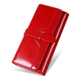 Hot Sale New Wax oil Genuine leather long style women designer wallets lady cow leather zero purses female fashion phone