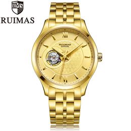 2020 Ruimas Watches Men Luxury Top Brand New Fashion Genuine Leather Belt Transparent Automatic Mechanical Wristwatch Male Clock